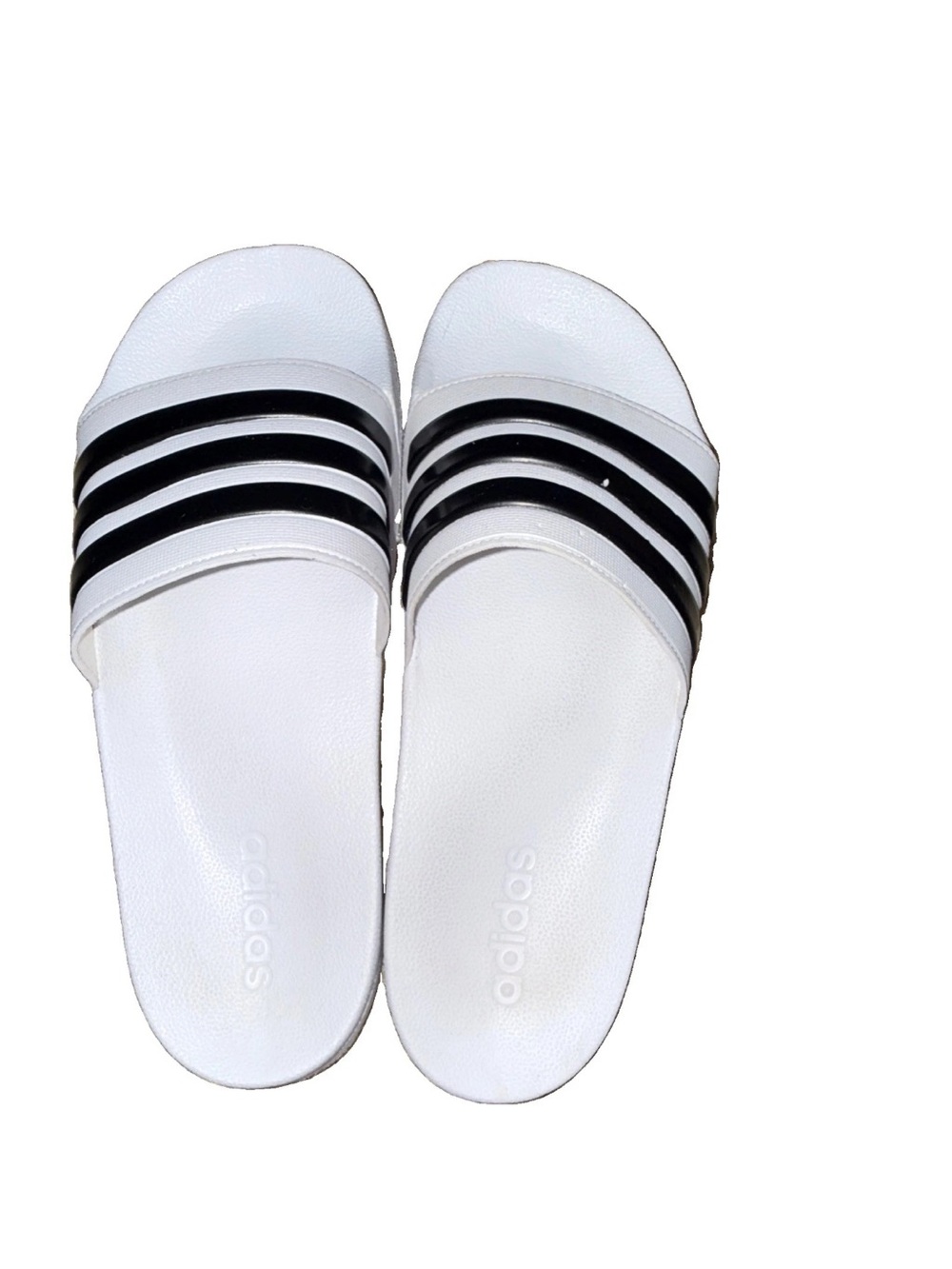 adidas White Slide Sandals with Black Stripes